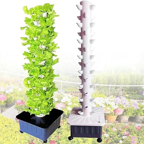 Garden Plant Tower Hydroponics Growing Kit 45-Holes Vertical Garden Planter Outdoor Indoor Plant Vertical Grow Kit with Water Pump Smart Timer