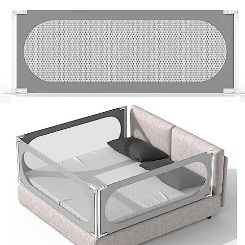 SeseYii Baby Bed Rail with Safety Y-Strap Extra Long Twin Full Queen King Size Infants Toddlers Guardrail with Reinforce Anchor (Grey, 55 inch (1p Side))