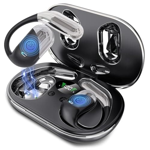 Open Ear Wireless Earbuds, Sports Bluetooth Headphones with Real Time Translation, 80Hrs Playtime with LED Power Display, Noise Canceling Headset, IP55 Waterproof Earphones for Workout/Running