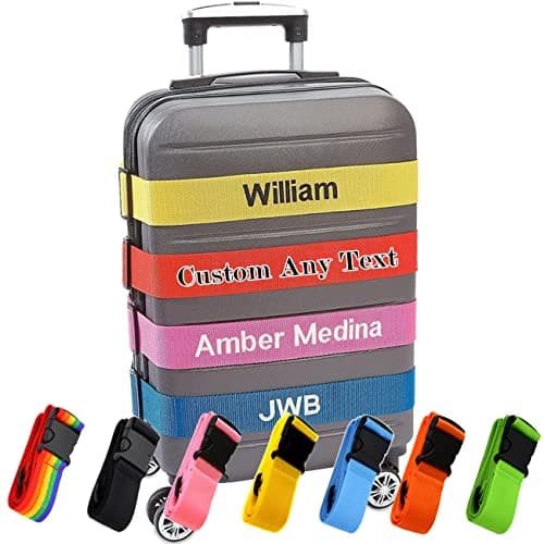 VectWaby Personalized Luggage Straps, Custom Adjustable Suitcase Belt Embroidered with Name/Text, 2" W Travel Strap Secure Bag Closure Gifts for Traveler Businessman - Adjusts from 38" to 74" L