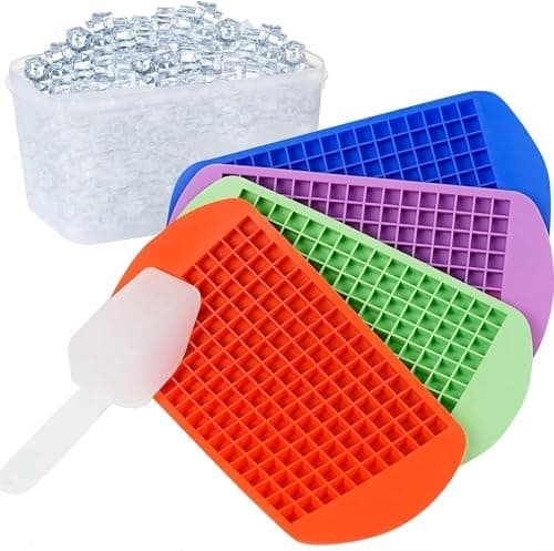 Mini Ice Cube Trays for Freezer with Bin and Scoop, 4 Pack Silicone Small Nugget Ice Tray BPA Free, 640 Tiny Crushed Ice Cubes Maker Molds for Chilling Coffee Juice Cocktail Whisky Boba