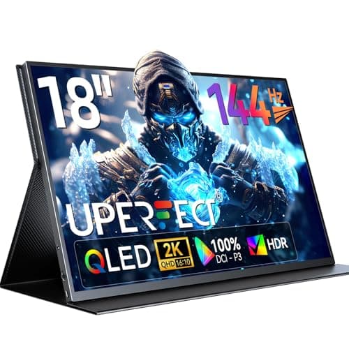 UPERFECT 18 Inch QLED Portable Monitor, 2K 2560 x 1600, 144Hz Gaming Display, 500 Nits Brightness, FreeSync HDR, 100% DCI-P3, Ultra-Slim USB-C/HDMI Monitor for Laptop, MacBook, Phone, Game Console