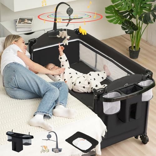 Bedside Bassinet, 5 in 1 Baby Bassinet Bedside Sleeper (Black)