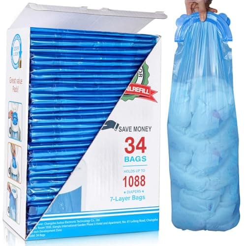Diaper Pail Refill Bags 34 Bags 1088 Count Compatible with Arm and Hammer Disposal System, Enhanced Odor Control Seal and Toss Diaper Pail Refills