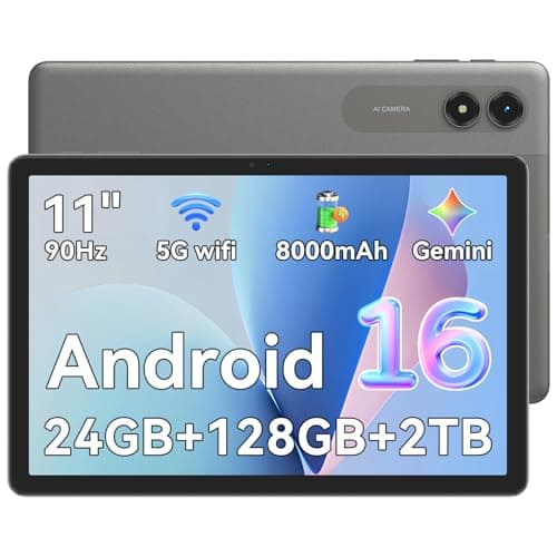 Android 16 Tablet 11 Inch, 24GB RAM + 128GB ROM + 2TB Expandable, IPS 90Hz Display, Octa-Core T7250 Processor, 8000mAh OTG Reverse & Fast Charging, Gemini AI Tablets, 5G WiFi, 4-Year Warranty, Grey