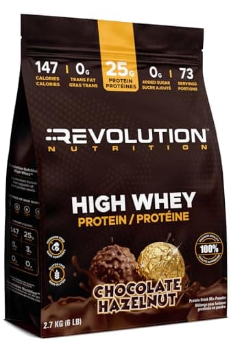 Revolution Nutrition, High Whey, Protein Powder 6LB Bag, Whey Protein, Gluten Free, 25g of Protein Per Scoop, 2.7kg, 73 Servings (Chocolate Hazelnut, 6 Pound Bag)
