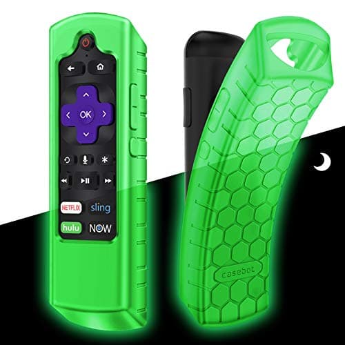 CaseBot Remote Case for Roku Voice, Roku Express HD / 4K+, Ultra LT Enhanced Voice, Express 3930, Premiere+ 3921, Streaming Stick+ Remote, Honey Comb Anti Slip Shockproof Silicone Cover, Green Glow