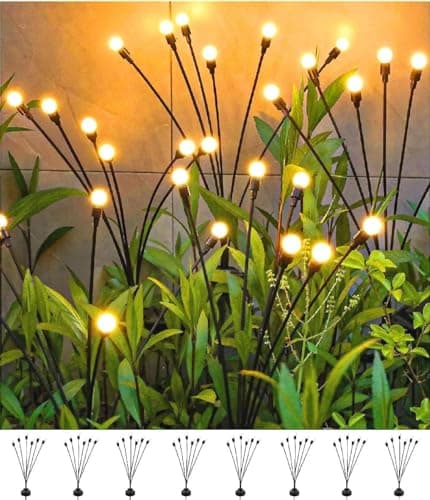 SIOTMERA 8 Count Solar Lights Outdoor Waterproof IPX5, Solar Garden Lights, Wind Swaying Firefly Lights, Solar Christmas Lights, for Yard Lawn Pathway Decoration Lighting,6LED WarmYellow