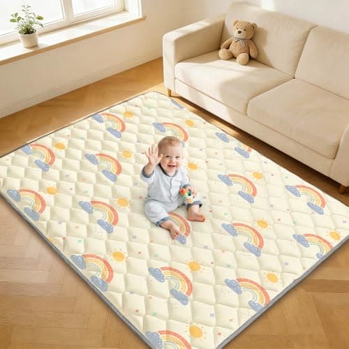 Deeteck Baby Play Mats for Floor - 65x50 In Thicken Soft Padding Foam Playmats for Toddlers Playpen - Non-Slip Baby Activity Mat for Tummy Time & Crawling - Foldable Play Mat Machine Washable, Rainbow