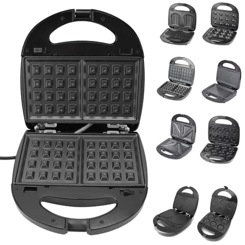 8 in 1 Electric Sandwich Maker, Panini Press Grill and Waffle Iron Set with 7 Pairs Removable Non Stick Plates Multifunction Automatic Temperature Control Donut Maker