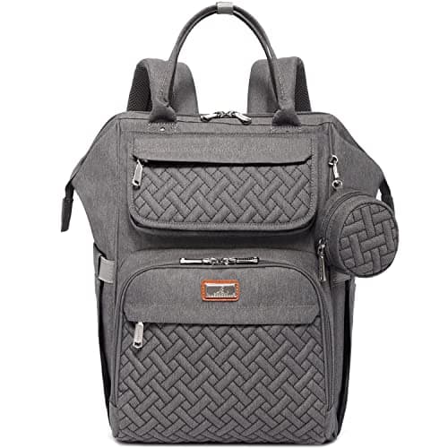 BabbleRoo Diaper Bag Backpack, Multifunction Large Bags with Changing Pad & Stroller Straps & Pacifier Case, Unisex Stylish Travel Back Pack Nappy Changing Bag for Moms Dads (Dark Gray)