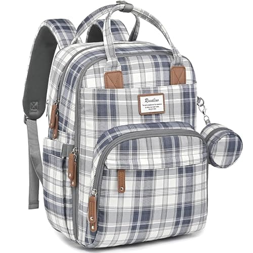 RUVALINO Diaper Bag Backpack - Multifunction Waterproof Travel Backpack, Maternity Baby Bag with Changing Pad & Stroller D-Ring & Pacifier Case - Travel Essentials & Shower Gifts - Blue Plaid