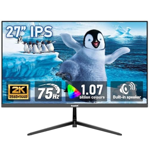 Gawfolk 27 inch IPS 2K QHD (2560×1440) Computer Monitor 75Hz Gaming PC Screen, 1ms,Adaptive Sync,100% sRGB, 1.07 Billion Colours,Built-in Speaker,DisplayPort 1.4、HDMI2.0, VESA 75 * 75MM - Black