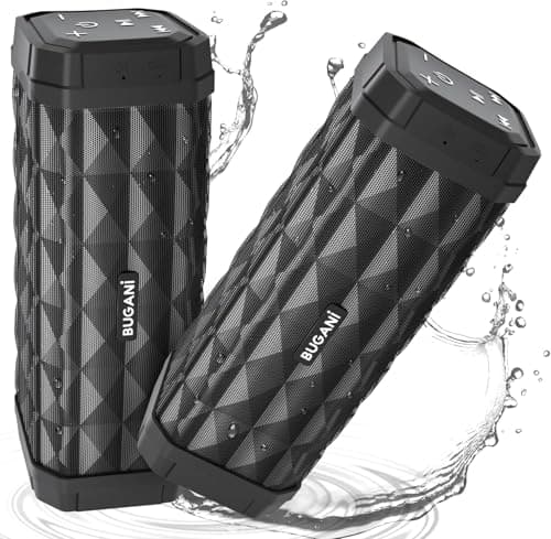 BUGANI Bluetooth Speakers, Portable Speakers, 100FT Range Bluetooth Speaker TWS Pairing,IPX5 Waterproof Speakers Built-in Mic, 24H Play Type-C,Suitable for Outdoor Speakers at Travel/Party(2 Pack)