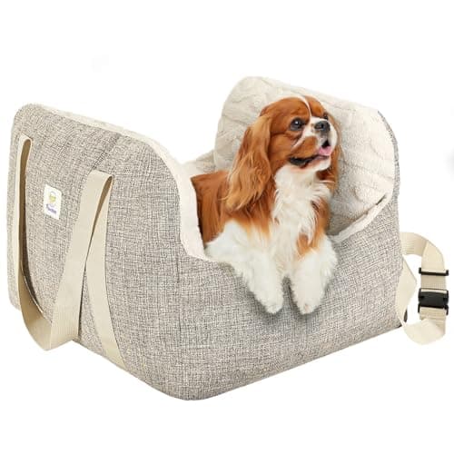 Pawaboo Small Dog Car Seat -Extra Soft- Dog Bed Car Seat for Small Dogs, Puppy Seat for Car with Fixed Buckle and Safety Leash, Thickened Dog Bed Car Seat, Pet Travel Carrier Bed Up to 25lbs