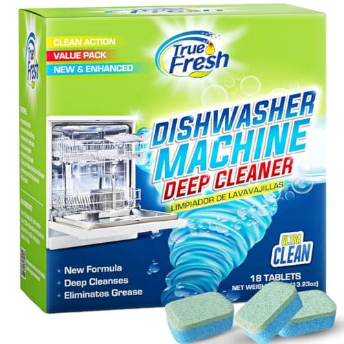 True Fresh Dishwasher Cleaner & Deodorizer Tablets 18-Pack, 20g Each - Powerful Limescale & Odor Removal - Deep Clean for Sparkling Dishwashers - Safe, Effective, and Compatible with All Models