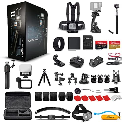 GoPro HERO11 Black Creator Edition - Includes Volta (Battery Grip, Tripod, Remote), Media Mod, Light Mod, Enduro Battery - Waterproof Action Camera + 64GB Card & 50 Piece Accessory Kit - Bundle