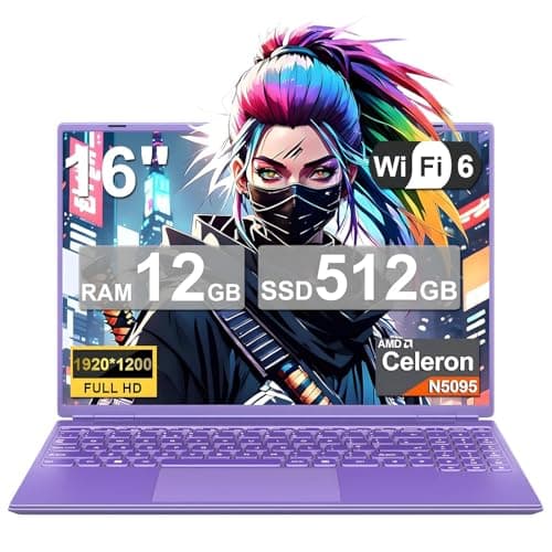 NOTODD Gaming Laptop 16" Win 11 Laptop Computer, 12GB LPDDR4 RAM 512GB SSD, Celeron N5095 Up to 2.9GHz, 2K 1920×1200 Display, Cooling Fan, Expandable Storage, PC for Gaming,Business, Study - Purple