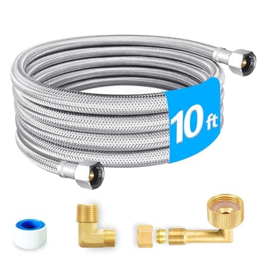 H2OPURE 10 FT Premium Stainless Steel Braided Dishwasher Hose Kit, Food Grade PEX Inner Tube, 3/8"x3/8" MIP Elbow, 3/8"x 3/4" FHT Elbow
