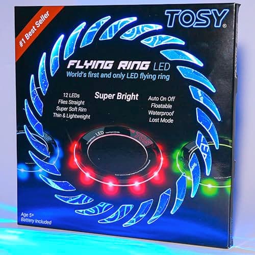 TOSY Flying Ring - 12 Monocolor LEDs, Super Bright, Lost Mode, Auto Light Up, Birthday Gift for Kid/Teen/Boy/Girl, Safe, Waterproof, Pool/Beach/Camping Toy (Blue)