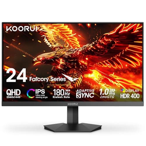 KOORUI 24 Inch Gaming Monitor, QHD 1440p Computer Monitor, 180Hz, 1ms (GTG), Fast IPS Display with Adaptive Sync, HDR 400, HDMI 2.0, DP 1.4, Tilt Adjustable, VESA Mountable, Black, G2421V
