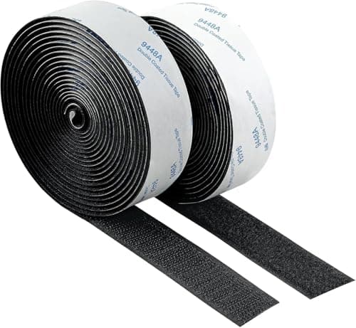 Hook and Loop Tape, Self Sticky Adhesive Heavy Duty Strips Fastener,Made of 3m Tape, Interlocking Tape for Window Fixing, Photo, Mosquito Net, Carpets, Car and Handmade,1 inch*10ft*2rolls (Black)