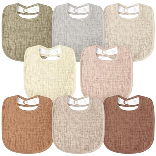 Susurration Muslin Baby Drool Bibs 8Pack Soft Square Adjustable Baby Bandana Bibs for Unisex Girls & Boys (Brown)