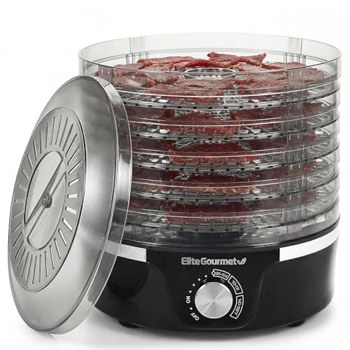 Elite Gourmet Electric Food Dehydrator, 5 BPA-Free 11.4” Trays, Adjustable Temperature 95°F–158°F, 350W Snack Maker for Jerky, Fruit, Vegetables, Herbs & Pet Treats, Black