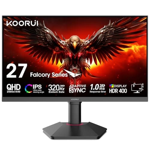 KOORUI 27 inch Gaming Monitor - WQHD (2560x1440) Computer Monitors, 320Hz, 1ms with Adaptive Sync, Extreme Low Motion Blur, HDR400, HDMI DisplayPort, VESA Mountable, Black G2721E