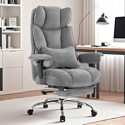 Efomao Big and Tall Office Chair, Executive Office Chair with Foot Rest, Ergonomic Fabric Computer Chair for Back Pain Relief, Grey Gaming Chair