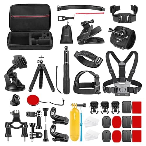 NEEWER 50 In 1 Action 5 Camera Accessory Kit Compatible with GoPro Hero 13 12 11 DJI OSMO 4 3 2 Insta360 X4 X3 SJCAM AKASO VicTsing APEMAN Campark Sony Sports DV with GP-10 Action Camera Pole Mount