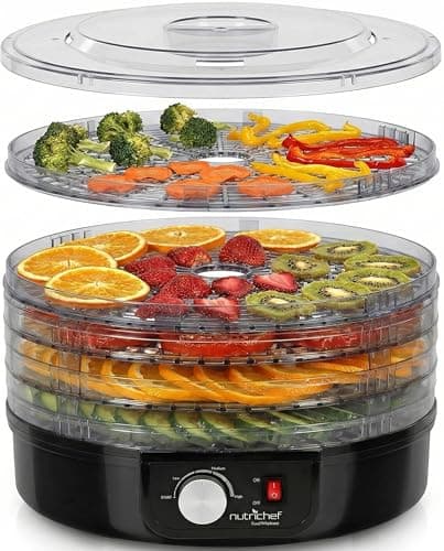 NutriChef Electric Countertop Food Dehydrator Machine - Professional Multi-Tier Food Preserver, Beef Jerky Maker, Fruit Vegetable Fish Poultry Dryer w/ 5 Stackable Trays, 180° F Max Temp