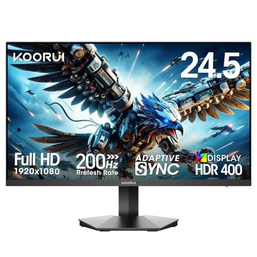 KOORUI 25 Inch 200Hz Gaming Monitor, Full HD Fast IPS Monitor, HDR400, 1ms with Adaptive Sync, 2 x HDMI 2.0, DisplayPort 1.4, Tilt Adjustable, G2511P