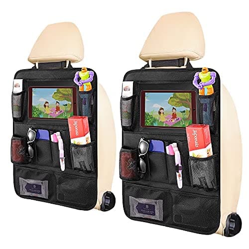 2 Pack Car Seat Protector with 10" Tablet Holder | Back Seat Organizer for Kids with 11 Storage Pockets | Car Seat Saver from Kids Dirty Shoes & Scratches