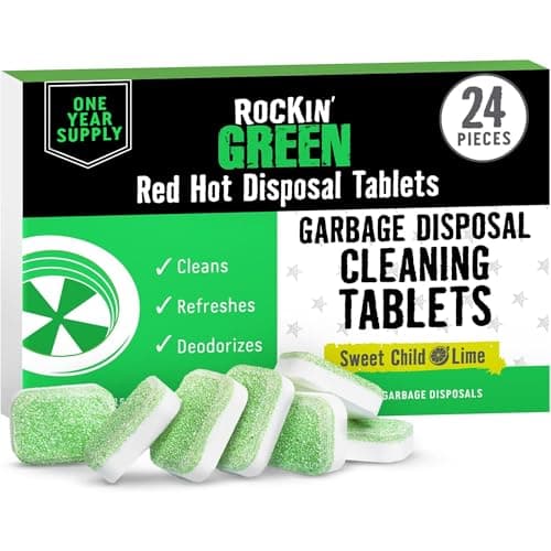 Rockin' Green Deep Cleaning and Deodorizing Tablets for Dishwashers, Washing Machines, and Garbage Disposals, Removes Odor and Residue (Garbage Disposal Cleaning Tablets, 24 Count)