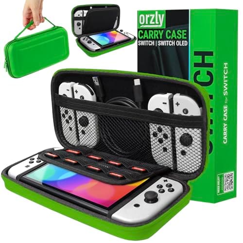 Orzly Carrying case for Nintendo Switch OLED and Switch Console - Green Protective Hard Portable Travel case Shell Pouch for Nintendo Switch Console & Accessories
