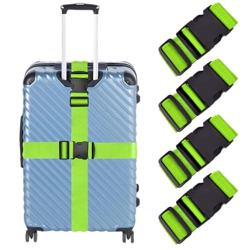 Luggage Strap, 4 Pack Adjustable Luggage Straps for Suitcases, Non-Slip Heavy Duty Suitcase Strap Luggage Belt for Travel Accessories, Green