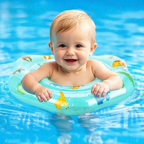 Zooawa Baby Swimming Floats with Adjustable Seat,PVC Double-Layer Inflatable Baby Infant Pool Floats for Toddlers of 8-30 Months, Infant Swim Float for Toddlers Under 35lbs,9.65in, Lovely Animals