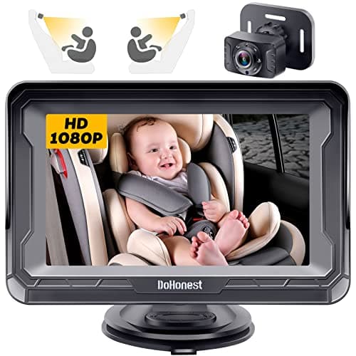 DoHonest Baby Car Camera for Backseat: HD 1080P Easy Setup Carseat Camera Rear Facing Infant - Clear Night Vision 360° Rotating Baby Car Monitor
