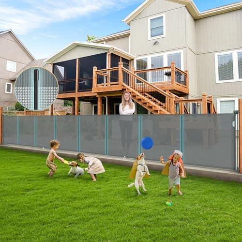 6 Meters Retractable Baby Gate Extra Wide 236'' × 42" Tall Grey Mesh Dog Child Pet Safety Indoor Outdoor Retractable Gates for Decks, Garages, Patios, Doorways, Stairs with Reinforcement Strips