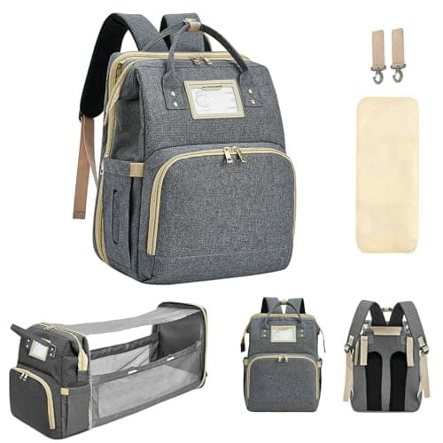 XISFORX Diaper Bag Backpack with Changing Station,Large Baby Diaper Bag,Travel Diaper Backpack with Foldable Pad & USB Port, Gray, Large, Diaper Bag