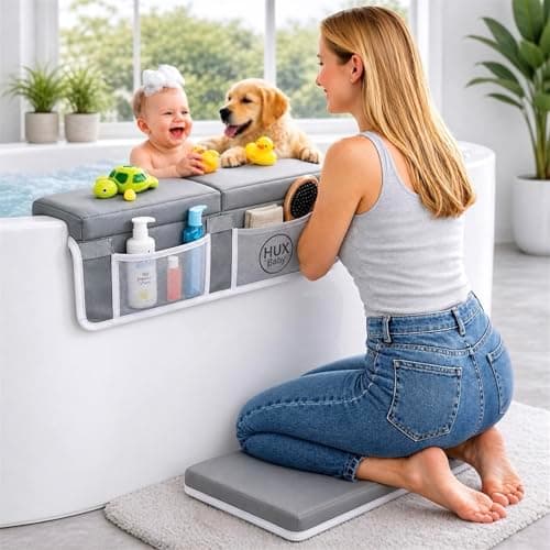 Baby Bath Kneeler and Elbow Rest Pad Set, Thick Kneeling Pad for bathtime, Comfortable Baby Bath Support Cushion, Essential Bathtub Accessories for Kids, Bain Pour Bebe, Babyshower Gifts