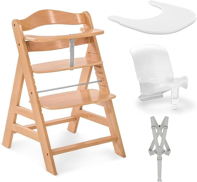 hauck Alpha+ Wooden Highchair Set – 2026 Edition | Exclusive Canada Release | Adjustable, Grows with Child, FSC-Certified Wood