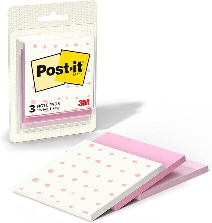 Post-it Polished Patterns Sticky Notes, Bubble Blush Design Featuring 1 Dot Pattern, 1 Positively Pink, and 1 Pink Salt Sticky Note Pad, 3 in. x 2.9 in., 45 Sheets per Pad