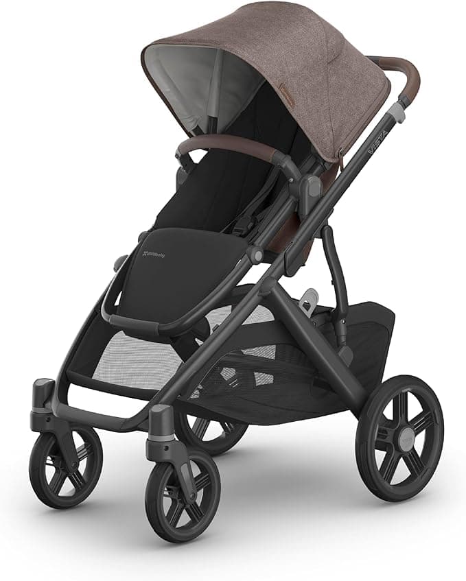UPPAbaby Vista V3 Convertible Single-to-Double Stroller for Baby & Toddler, 30+ Configurations, Travel System Compatible, All-Wheel Suspension, XL Basket – Owen (Mocha Mélange/Carbon Frame)