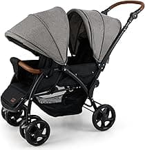 INFANS Double Stroller, Foldable Baby Tandem Stroller with djustable Backrest Canopy Footrest, 5-Point Harness, Storage Basket, Convertible Compact Twin for Infants and Toddlers (Grey)