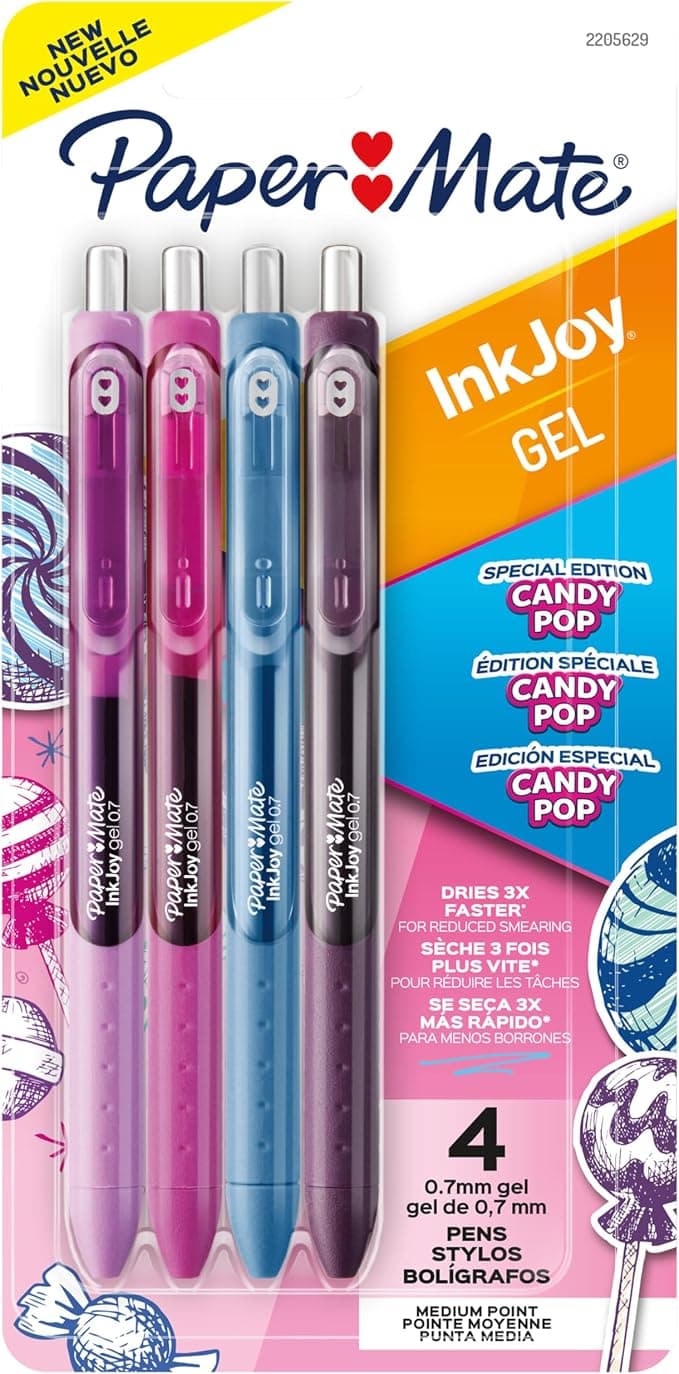 Paper Mate InkJoy Gel Pens, Candy Pop Colours, Medium (0.7mm) Point, Retractable, 4 Count