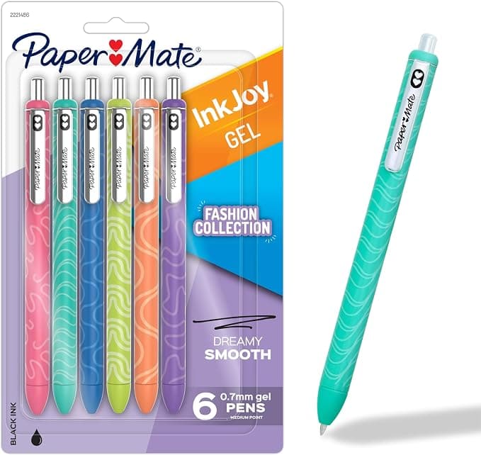 Paper Mate InkJoy Gel Pens, Fashion Barrels, Retractable, Medium Point (0.7mm), Black, 6 Count