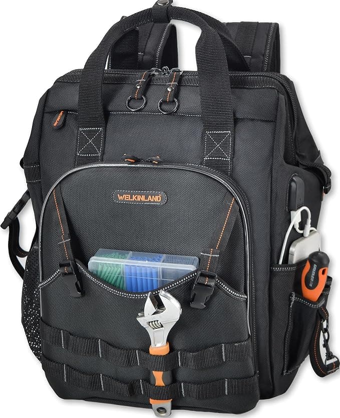 WELKINLAND Sac à dos pour outils à 55 poches, sac à dos pour outils, sac à dos porte-outils, sac à dos pour outils, sac à dos pour électricien, sacs à dos pour outils CVC, sac à dos pour outils | Portable Tool Backpack For Men, Electrician Backpack Tool Bag, Heavy-Duty Backpack For Tools, Smart Electrical Tool Backpack