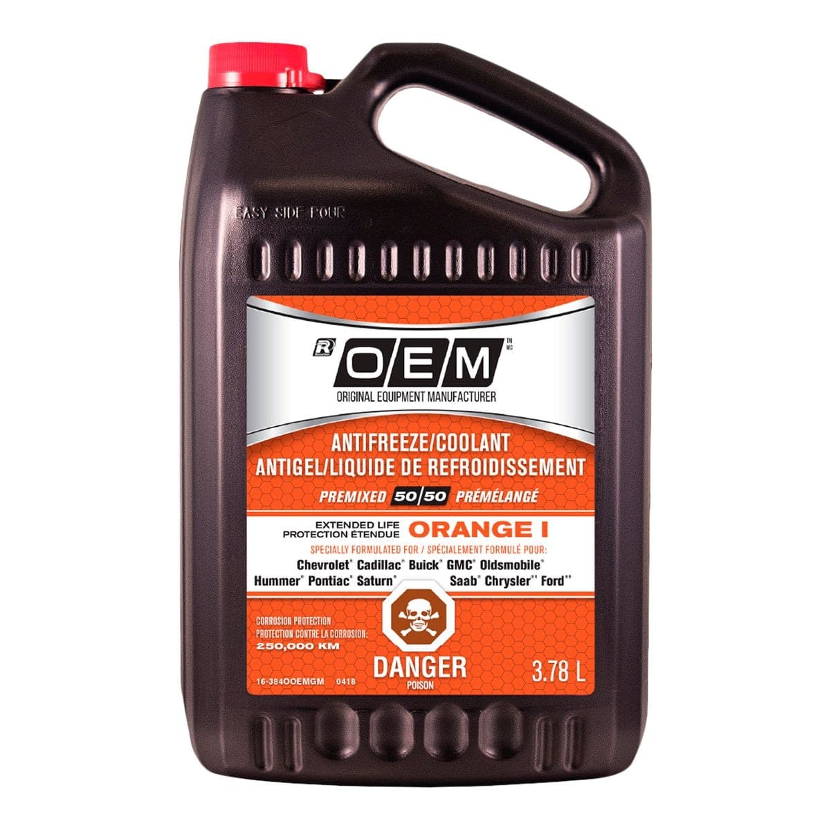 OEM 50/50 Premixed Anti-Freeze/Coolant, Chevrolet/Buick/Saturn, Orange I, 3.78-L